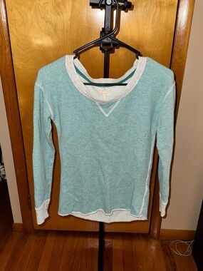 aerie Aqua Terry Long Sleeve Top with Teal Trim